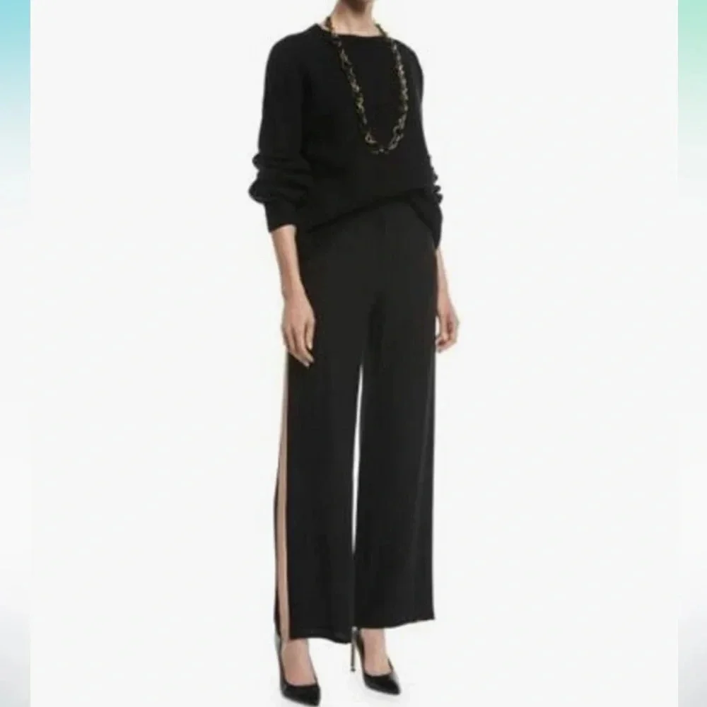 Eileen Fisher Women’s 100% Silk Georgette Black Wide Leg Pants - Picture 1 of 16